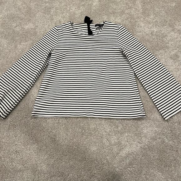 Banana Republic Women's Long Sleeve White Black Stripes Bow Size Small - Picture 7 of 9